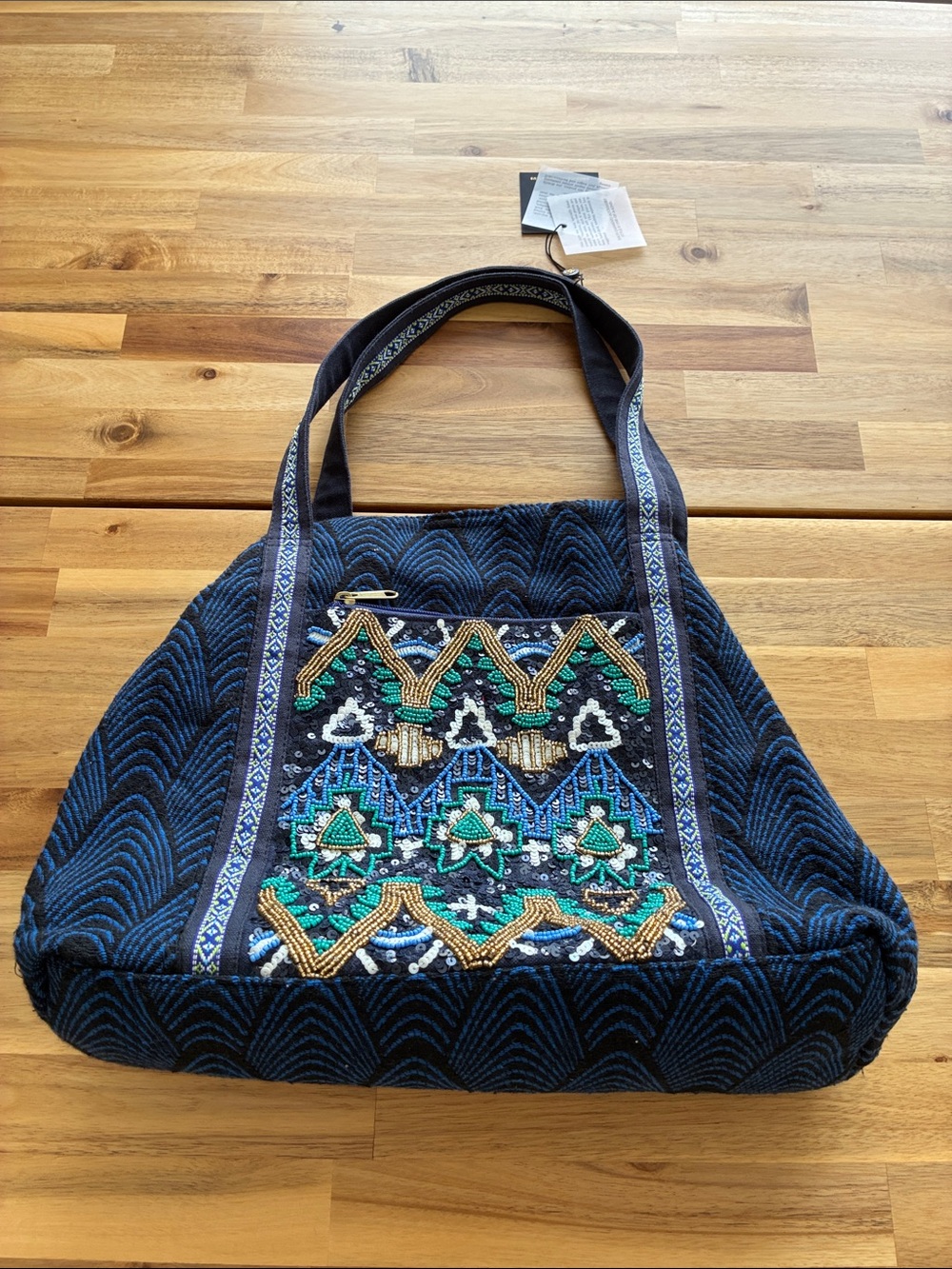 America & Beyond Beaded Boho ToteBag NWT Embroidered Chevron Indie Sleaze Sequin - Picture 3 of 7